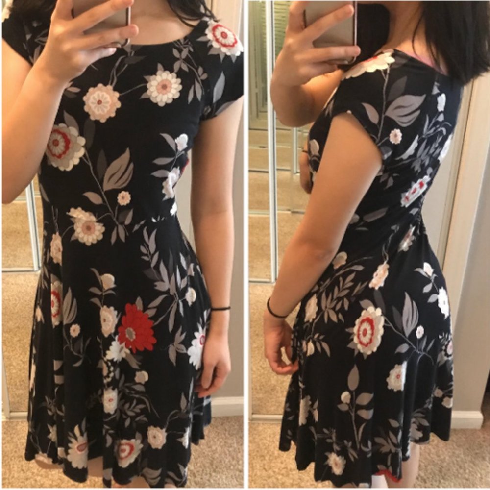 LOFT Floral Mid Length Dress  XS Petite XSP